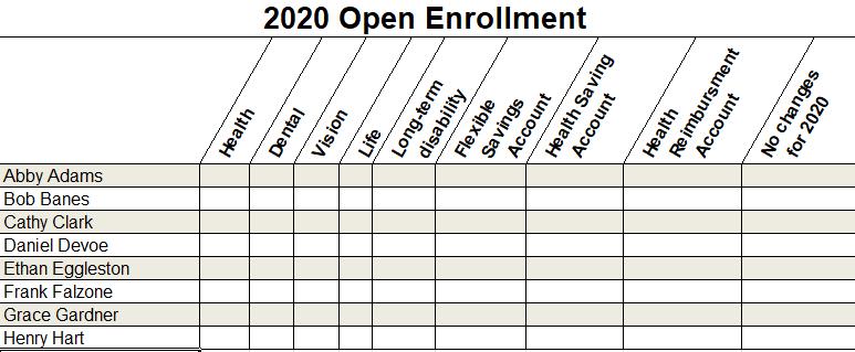 2020 Open Enrollment Sample Spreadsheet Workest