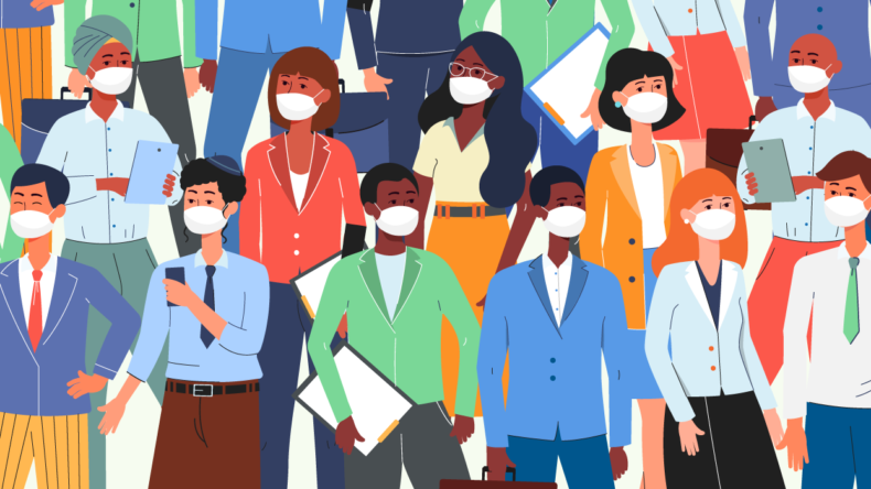 Employees with Masks Illustration