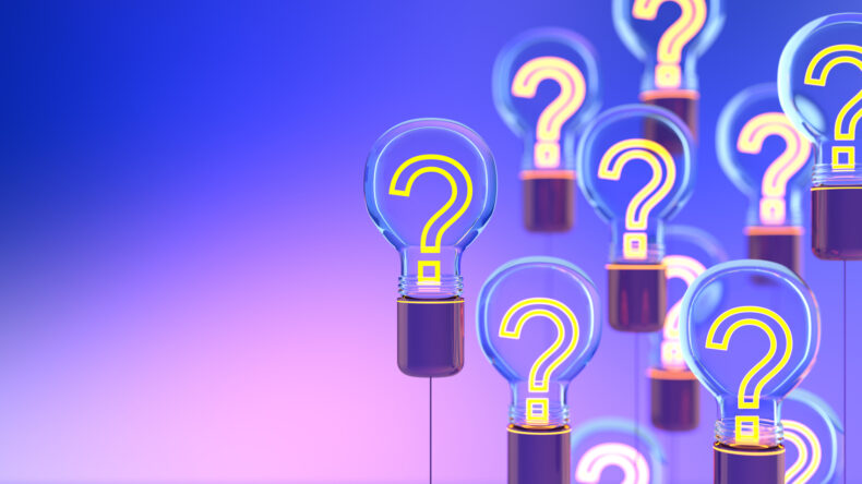 light bulbs with question marks inside