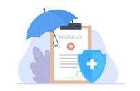 vector of insurance policy on a clipboard with umbrella as a metaphor for protection