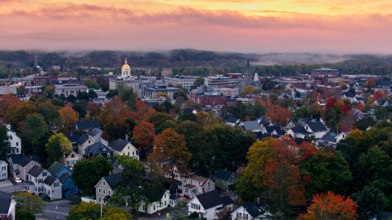view of new hampshire and new hampshire state house at sunrise